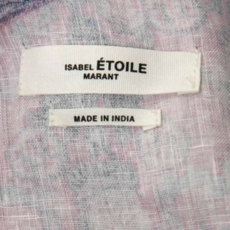 Grigio Isabel Marant Etoile Top monospalla in lino stampato rosa con volant L in vendita