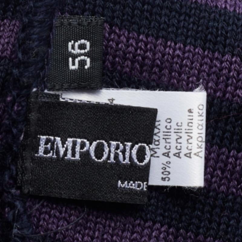 Emporio Armani Berretto in lana a righe viola 56 cm In condizioni buone in vendita a Dubai, Al Qouz 2