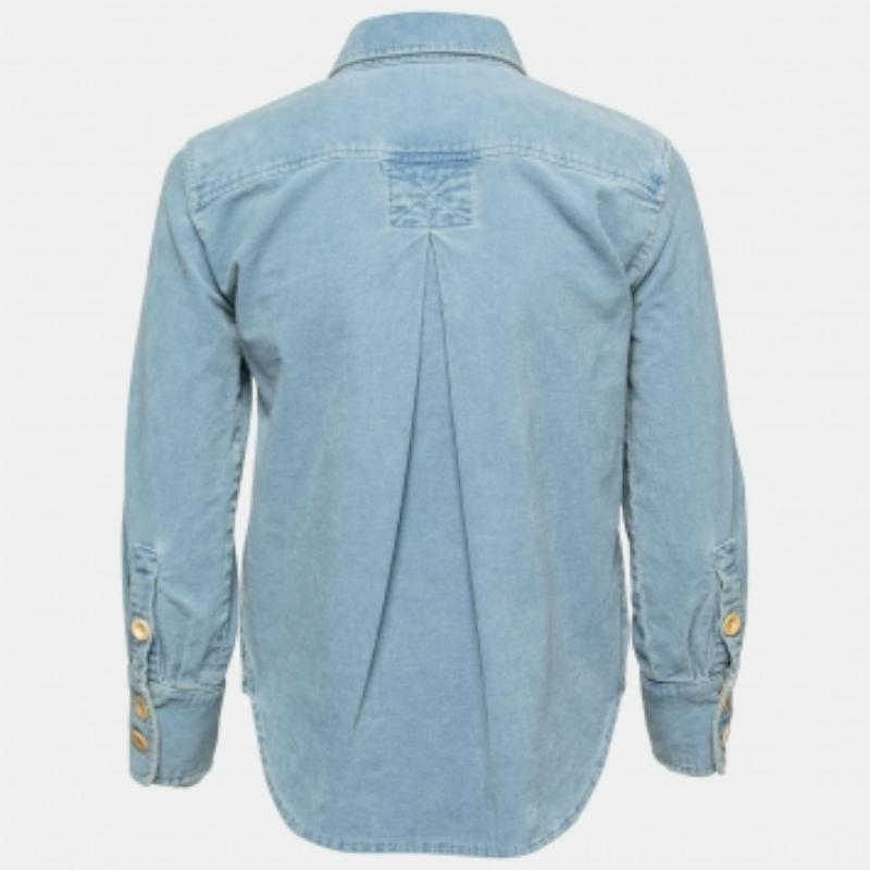 Chloe - Top a coste azzurro con dettaglio tasca - S in vendita 1