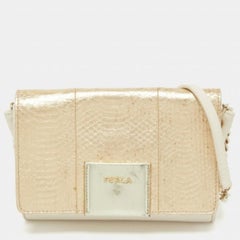 Furla Borsa a tracolla in pelle oro/crema e pitone goffrato