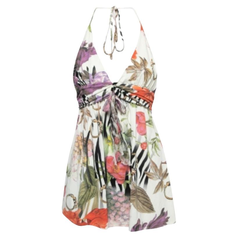 Class by Roberto Cavalli Top in jersey stampato con fiori di colore bianco I.L.A. in vendita