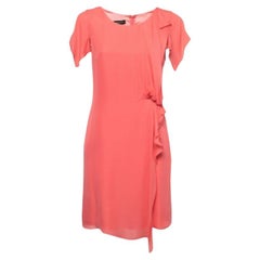 Emporio Armani Pink Salmon Silk Draped Detail Midi Dress M.