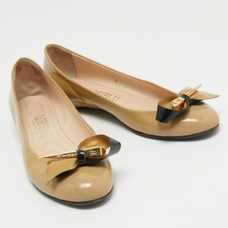 Loriblu Bailarinas de charol beige con lazo talla 39 Beige en venta