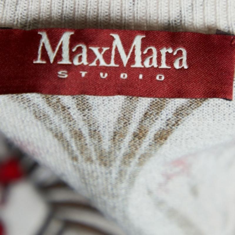 Max Mara Studio A Beige Top in maglia di lana e seta con stampa floreale XL in vendita 1