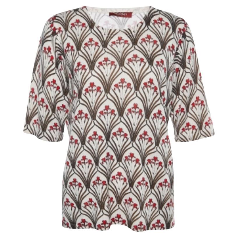 Max Mara Studio A Beige Top in maglia di lana e seta con stampa floreale XL in vendita