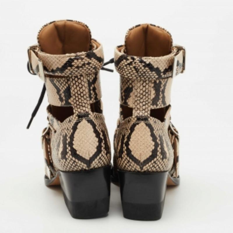 Donna Chloe Stivaletti Rylee in pelle goffrata pitone marrone/nero misura 36 in vendita