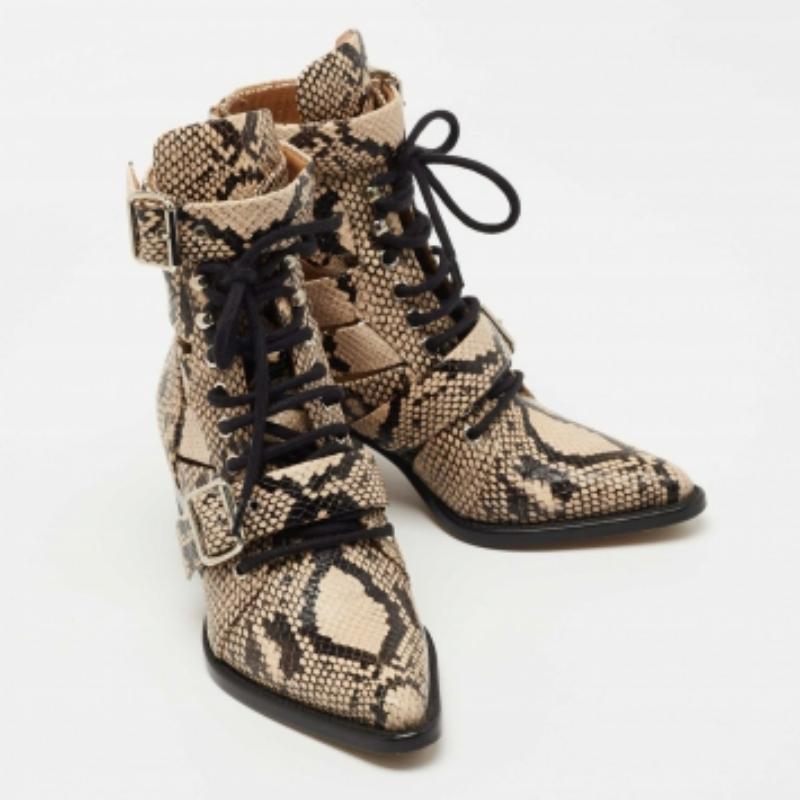 Nero Chloe Stivaletti Rylee in pelle goffrata pitone marrone/nero misura 36 in vendita