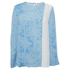 Diane von Furstenberg - Top in seta stampata a contrasto blu M.