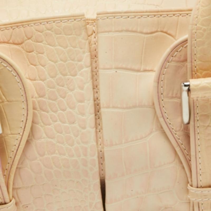 Beige Gianfranco Ferrè Borsa Boston in pelle goffrata alligatore beige in vendita
