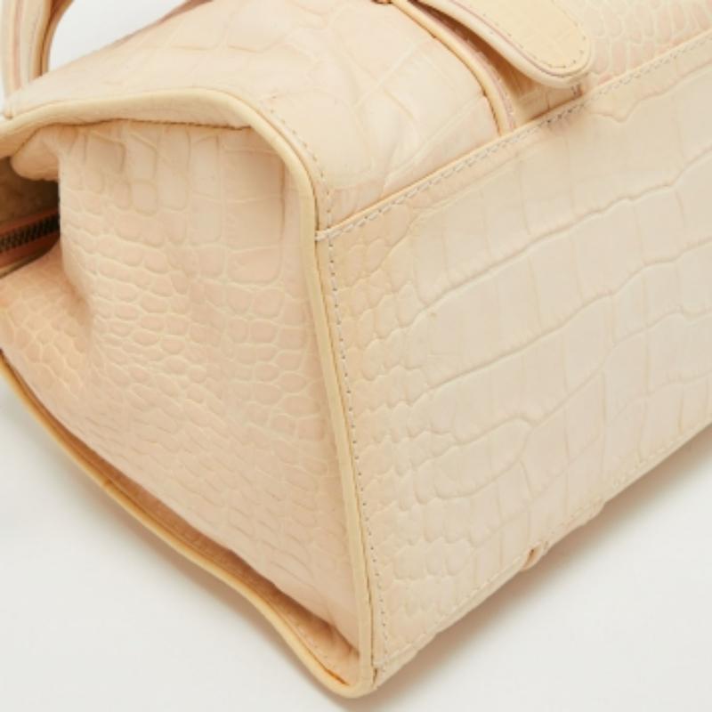 Gianfranco Ferrè Borsa Boston in pelle goffrata alligatore beige in vendita 2