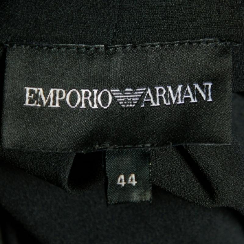 Donna Emporio Armani - Split in misto cotone nero testurizzato  Top con dettaglio sul retro M. in vendita