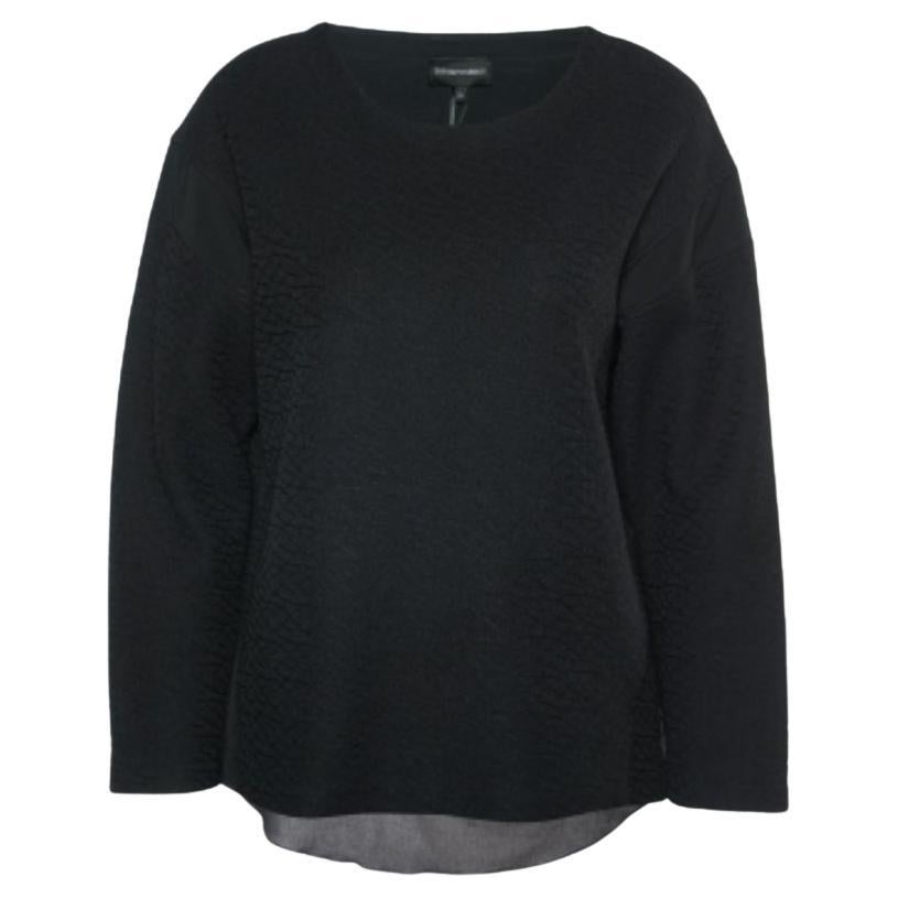 Emporio Armani - Split in misto cotone nero testurizzato  Top con dettaglio sul retro M. in vendita