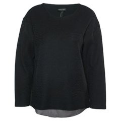 Emporio Armani - Split in misto cotone nero testurizzato  Top con dettaglio sul retro M.