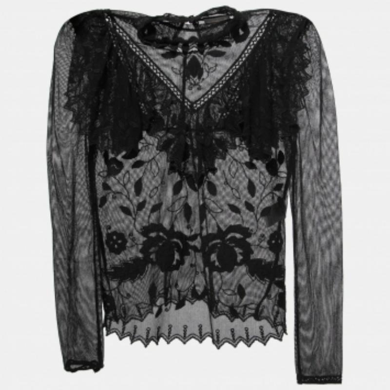 See By Chloe - Top a rete in misto cotone ricamato e increspato M. I. in vendita 1