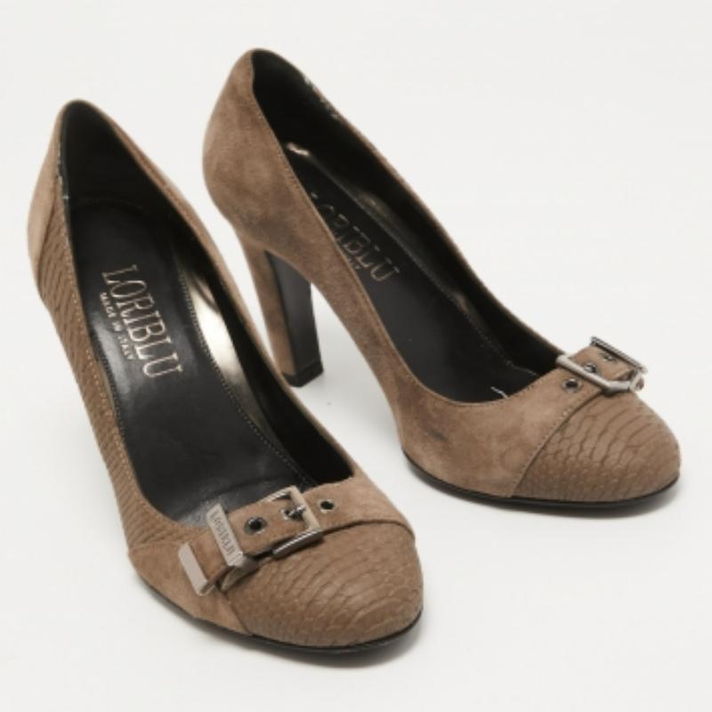 Loriblu Pumps in camoscio marrone e pitone goffrato misura 37,5 in vendita 1