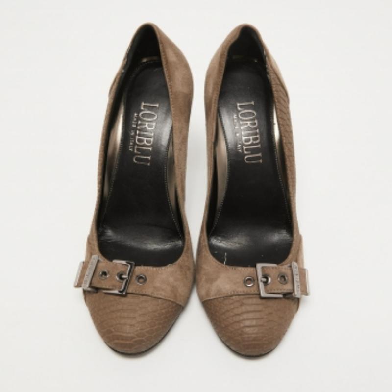 Loriblu Pumps in camoscio marrone e pitone goffrato misura 37,5 in vendita 2