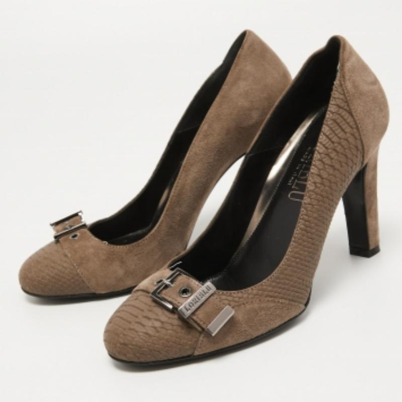 Loriblu Pumps in camoscio marrone e pitone goffrato misura 37,5 in vendita 4
