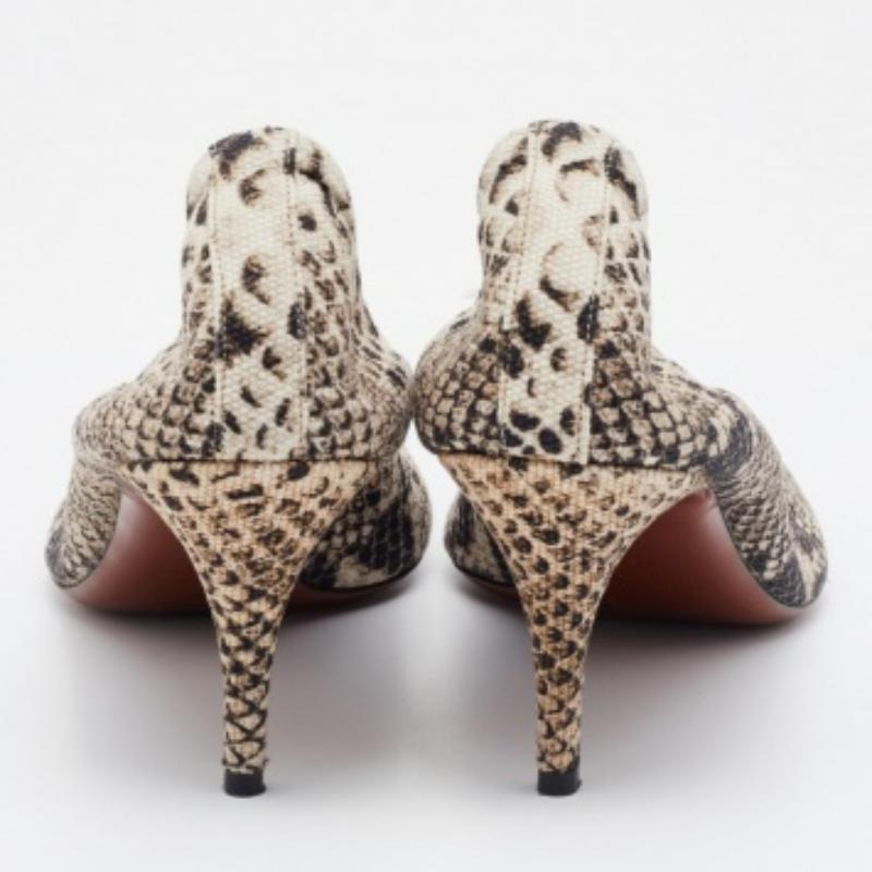 Lanvin Beige/Brown Python Print Canvas Pumps Taglia 41 in vendita 4