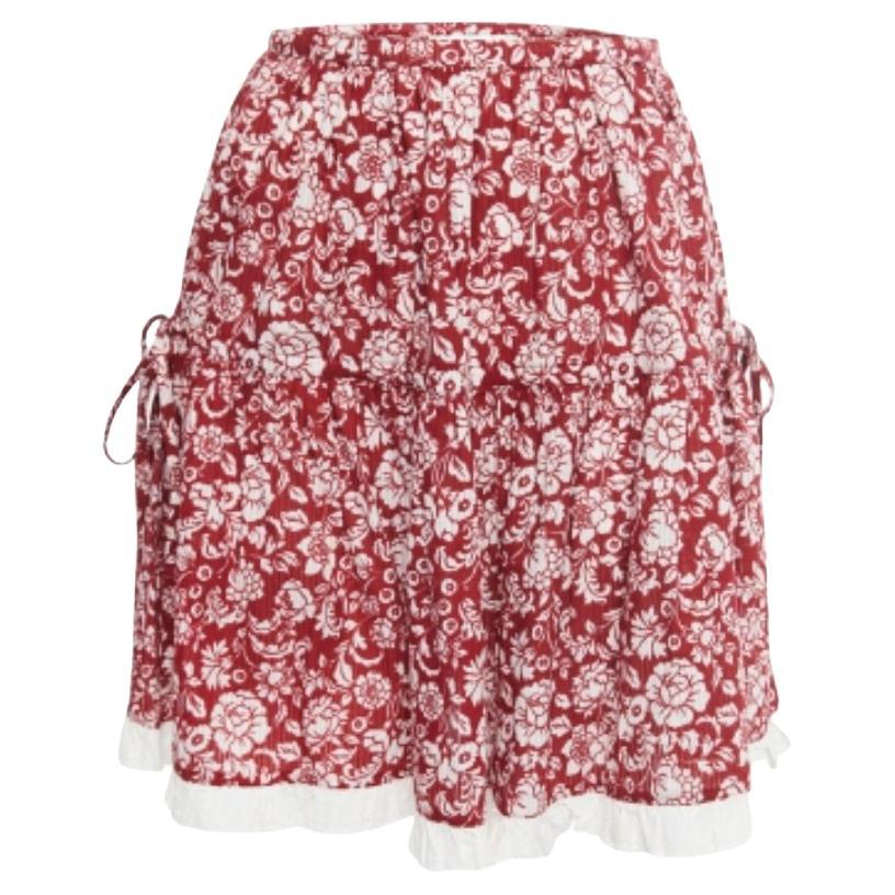 See By Chloe - Minigonna in cotone con stampa floreale e rifiniture in pizzo, colore rosso S in vendita