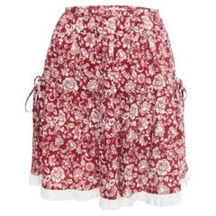 See By Chloe - Minigonna in cotone con stampa floreale e rifiniture in pizzo, colore rosso S