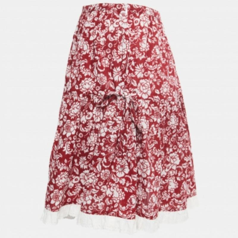 See By Chloe - Minigonna in cotone con stampa floreale e rifiniture in pizzo, colore rosso S in vendita 1