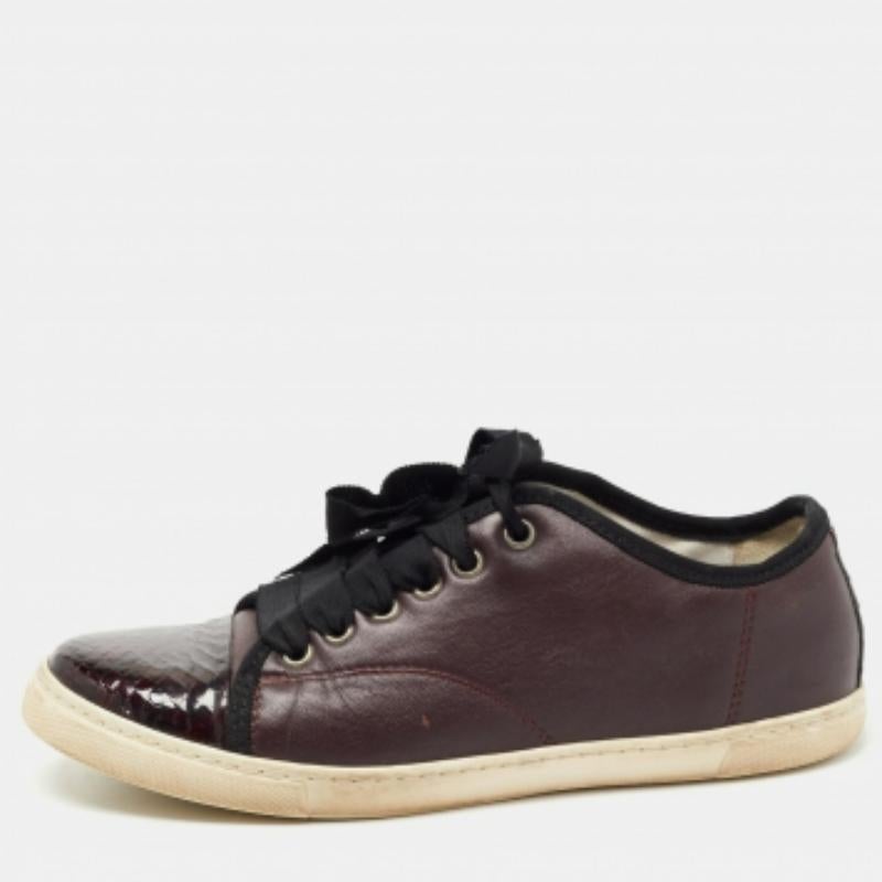 Lanvin, pelle borgogna e pitone goffrato, scarpe da ginnastica basse con punta a cappuccio, taglia 37 in vendita