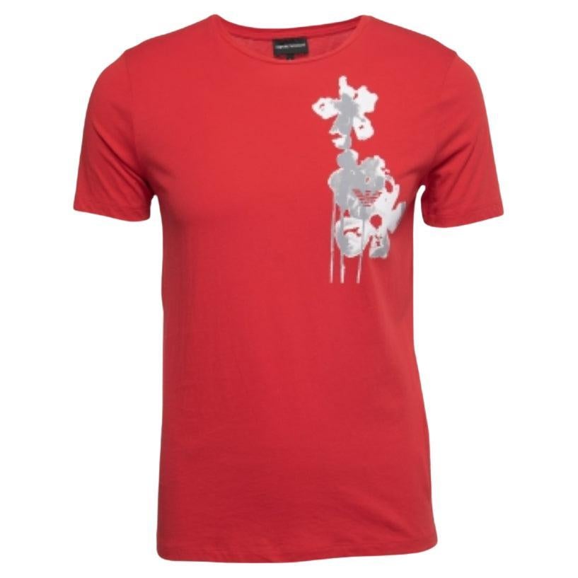 Emporio ARMANI Camiseta cuello redondo estampada algodón rojo M