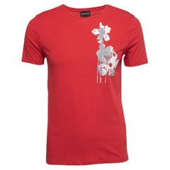 Emporio Armani Red Cotton Printed Crew Neck T-Shirt M. M. T. I.