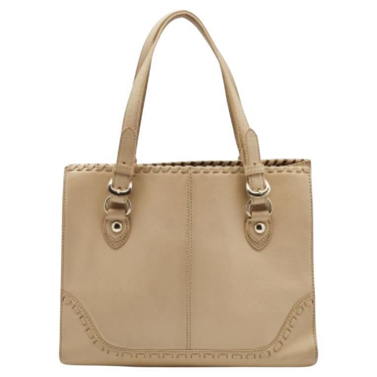 DKNY Beige Leather Beekman French Whipstitch Trim Tote en vente