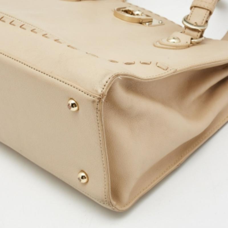 DKNY Beige Leather Beekman French Whipstitch Trim Tote Pour femmes en vente