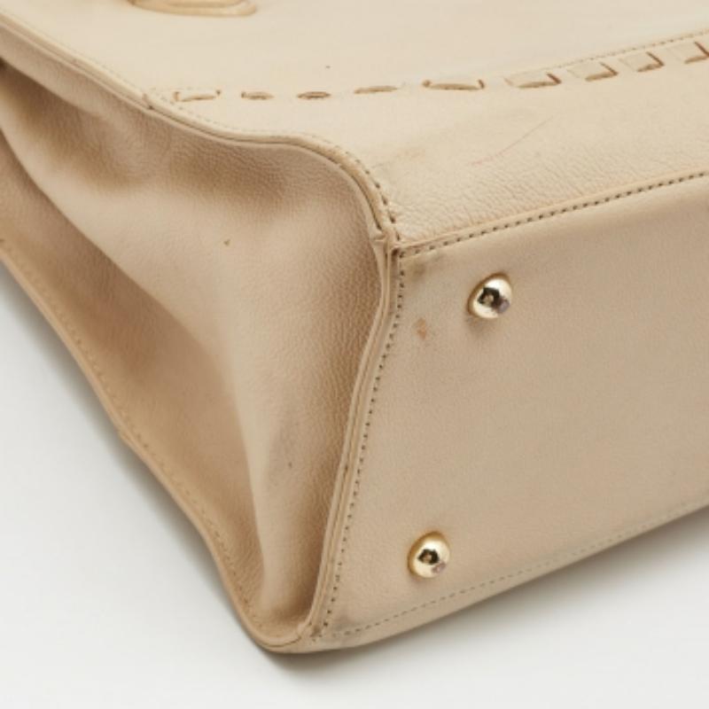 DKNY Beige Leather Beekman French Whipstitch Trim Tote en vente 1