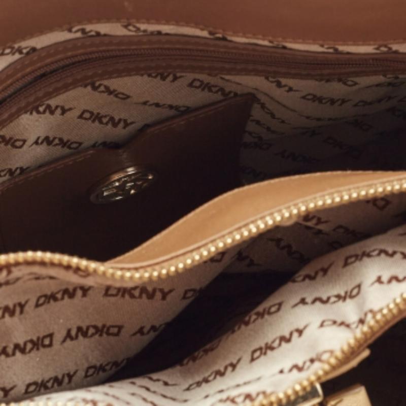 DKNY Beige Leather Beekman French Whipstitch Trim Tote en vente 5