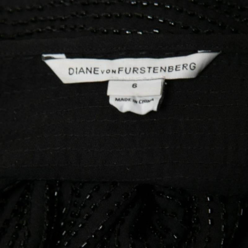 Diane von Furstenberg Noir New Sol Two Bugle Bead Embellished Mini Dress M en vente 2