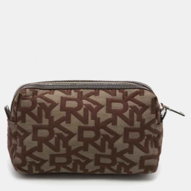 Marsupio Dkny marrone/beige firmato in tela e vernice In condizioni buone in vendita a Dubai, Al Qouz 2
