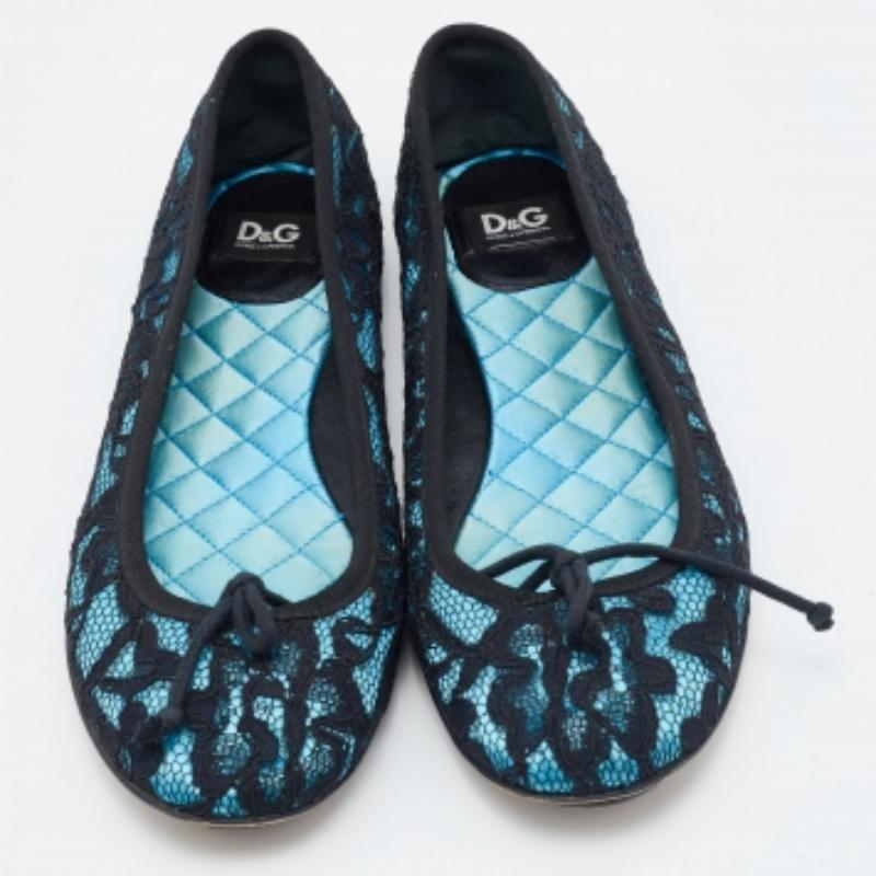 Bailarinas con lazo de raso y encaje negras/azules D&G talla 39 Negro en venta