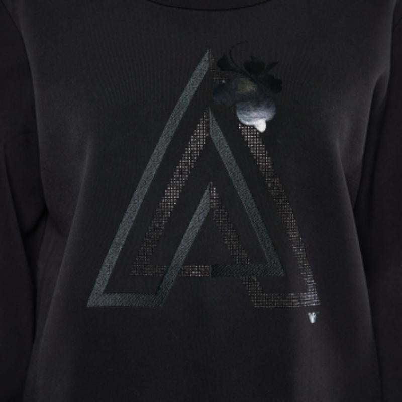 Emporio ARMANI Noir Jersey A Sweatshirt avec ornements L Bon état - En vente à Dubai, Al Qouz 2