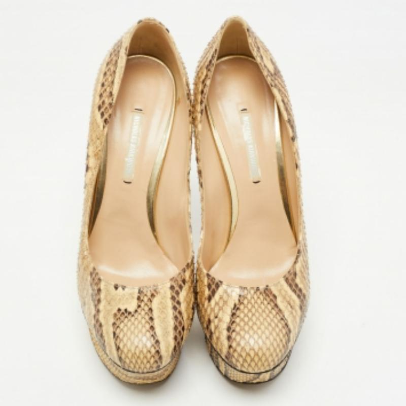 Nicholas Kirkwood Crema/Marrone, pelle di pitone con plateau Taglia 39 In condizioni buone in vendita a Dubai, Al Qouz 2