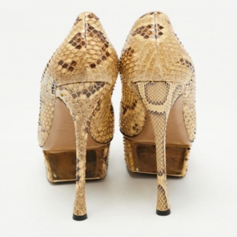 Nicholas Kirkwood Crema/Marrone, pelle di pitone con plateau Taglia 39 in vendita 3