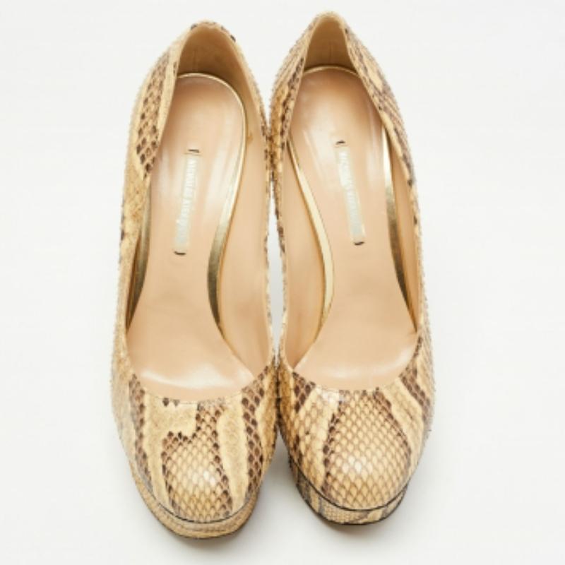 Nicholas Kirkwood Crema/Marrone, pelle di pitone con plateau Taglia 39 in vendita 1