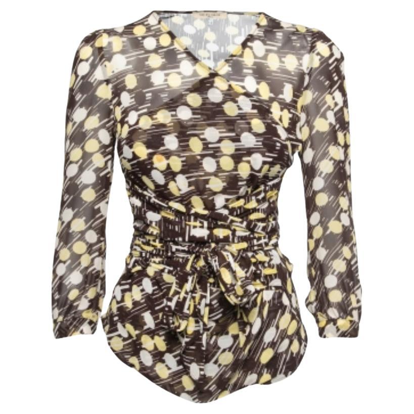 See By Chloe - Top in Georgette stampato marrone con dettaglio cravatta S in vendita