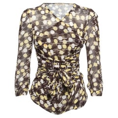 See By Chloe - Top in Georgette stampato marrone con dettaglio cravatta S