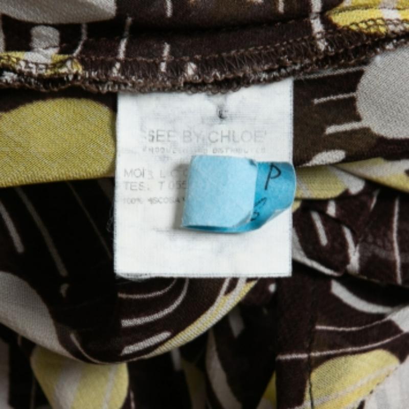 Grigio See By Chloe - Top in Georgette stampato marrone con dettaglio cravatta S in vendita