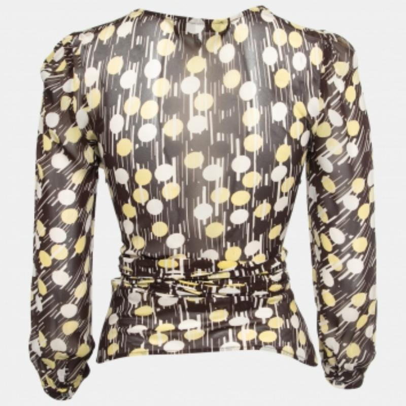 See By Chloe - Top in Georgette stampato marrone con dettaglio cravatta S In condizioni buone in vendita a Dubai, Al Qouz 2