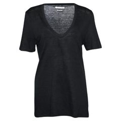 Isabel Marant Etoile Black Linen Knit V-Neck T-Shirt L