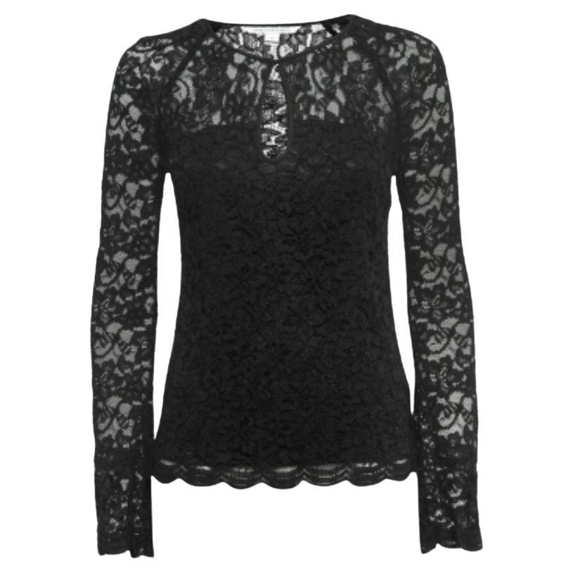 Diane von Furstenberg Top negro de encaje y manga larga S en venta