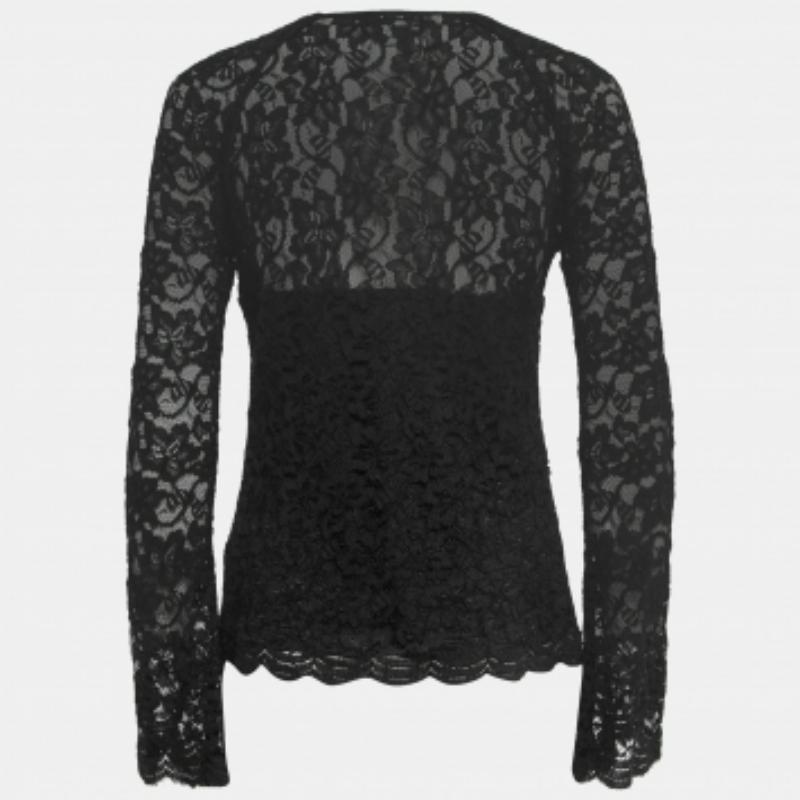 Diane von Furstenberg Top negro de encaje y manga larga S Negro en venta