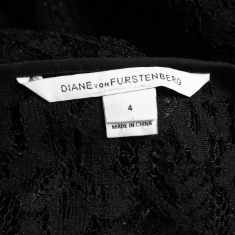 De las mujeres Diane von Furstenberg Top negro de encaje y manga larga S en venta