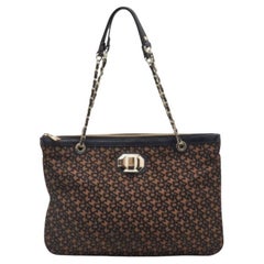 DKNY Borsa a tracolla con catena in tela e pelle marrone/nero Signature