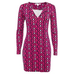 Diane von Furstenberg Mini abito a maniche intere in maglia stampata rosa/navy blu S