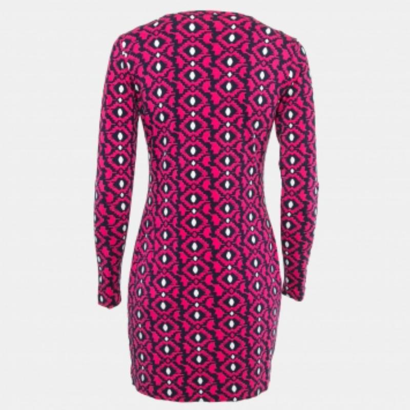Bleu Diane Von Furstenberg - Mini robe à manches longues en maille imprimée, rose et bleu marine S en vente